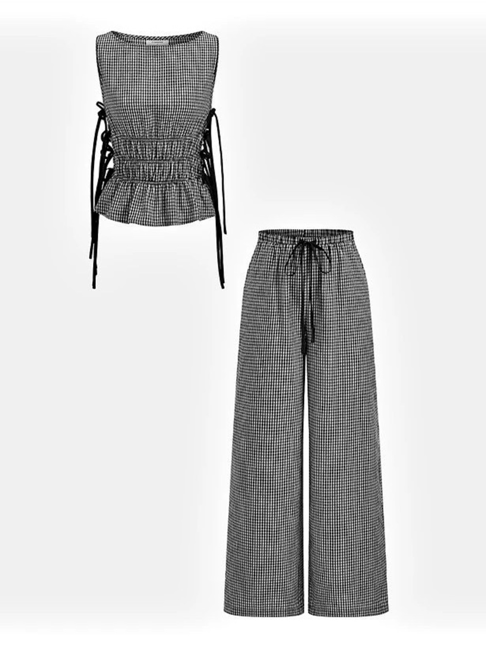 NWT- Gingham Lace-Up Sleeveless Top & Pants Set XS